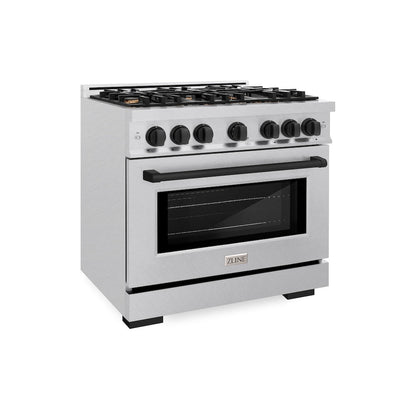 ZLINE Autograph Edition 36 in. 5.2 cu. ft. Select Gas Range with 6 Burner Cooktop and Convection Gas Oven in Satin Stainless Steel and Matte Black Accents (HGRSZ-36-MB)