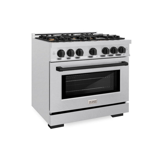 ZLINE Autograph Edition 36 in. 5.2 cu. ft. Select Gas Range with 6 Burner Cooktop and Convection Gas Oven in Satin Stainless Steel and Matte Black Accents (HGRSZ-36-MB)