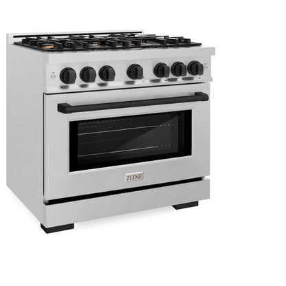 ZLINE Autograph Edition 36 in. 5.2 cu. ft. Select Gas Range with 6 Burner Cooktop and Convection Gas Oven in Satin Stainless Steel and Matte Black Accents (HGRSZ-36-MB)