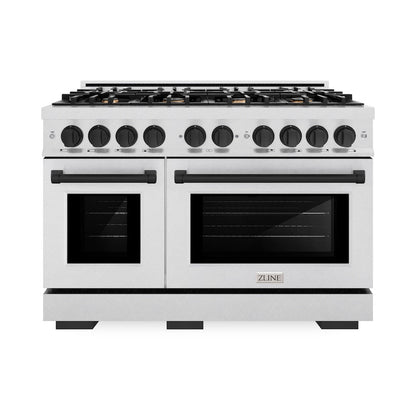 ZLINE Autograph Edition 48 in. 6.7 cu. ft. Select Double Oven Gas Range with 8 Burner Cooktop in Satin Stainless Steel and Matte Black Accents (HGRSZ-48-MB)