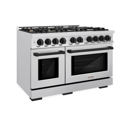 ZLINE Autograph Edition 48 in. 6.7 cu. ft. Select Double Oven Gas Range with 8 Burner Cooktop in Satin Stainless Steel and Matte Black Accents (HGRSZ-48-MB)