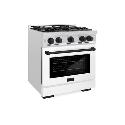 ZLINE Autograph Edition 30 in. 4.2 cu. ft. Select Gas Range with 4 Burner Cooktop and Convection Gas Oven in Satin Stainless Steel with White Matte Door and Matte Black Accents (HGRSZ-WM-30-MB)