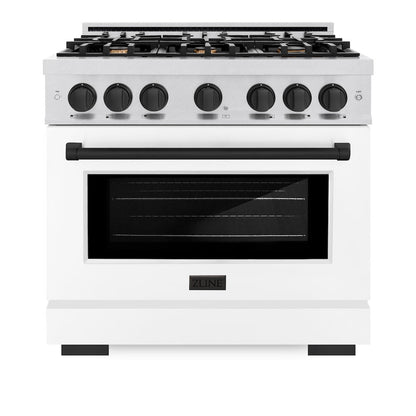 ZLINE Autograph Edition 36 in. 5.2 cu. ft. Select Gas Range with 6 Burner Cooktop and Convection Gas Oven in Satin Stainless Steel with White Matte Door and Matte Black Accents (HGRSZ-WM-36-MB)