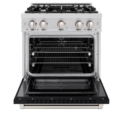 ZLINE 30 in. 4.2 cu. ft. Select Dual Fuel Range with 4 Burner Gas Cooktop and Electric Convection Oven in Stainless Steel with Black Matte Door (HDR-BLM-30)
