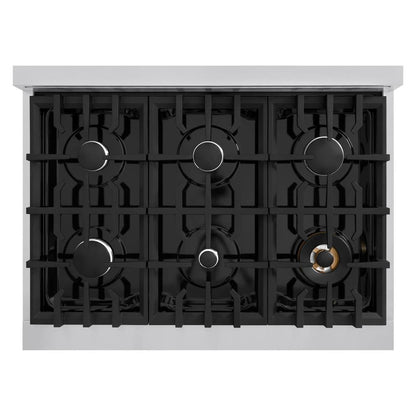ZLINE 36 in. 5.2 cu. ft. Select Dual Fuel Range with 6 Burner Gas Cooktop and Electric Convection Oven in Stainless Steel (HDR36)