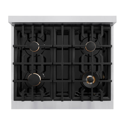 ZLINE Autograph Edition 30 in. 4.2 cu. ft. Select Dual Fuel Range with 4 Burner Gas Cooktop and Electric Convection Oven in Stainless Steel with Matte Black Accents (HDRZ-30-MB)