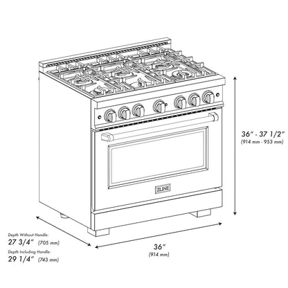 ZLINE Autograph Edition 36 in. 5.2 cu. ft. Select Dual Fuel Range with 6 Burner Gas Cooktop and Electric Convection Oven in Stainless Steel with Matte Black Accents (HDRZ-36-MB)