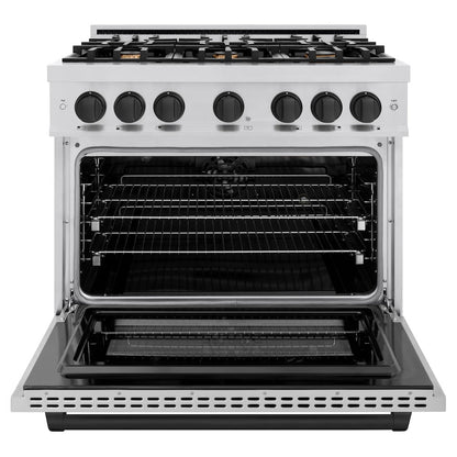 ZLINE Autograph Edition 36 in. 5.2 cu. ft. Select Dual Fuel Range with 6 Burner Gas Cooktop and Electric Convection Oven in Stainless Steel with Matte Black Accents (HDRZ-36-MB)