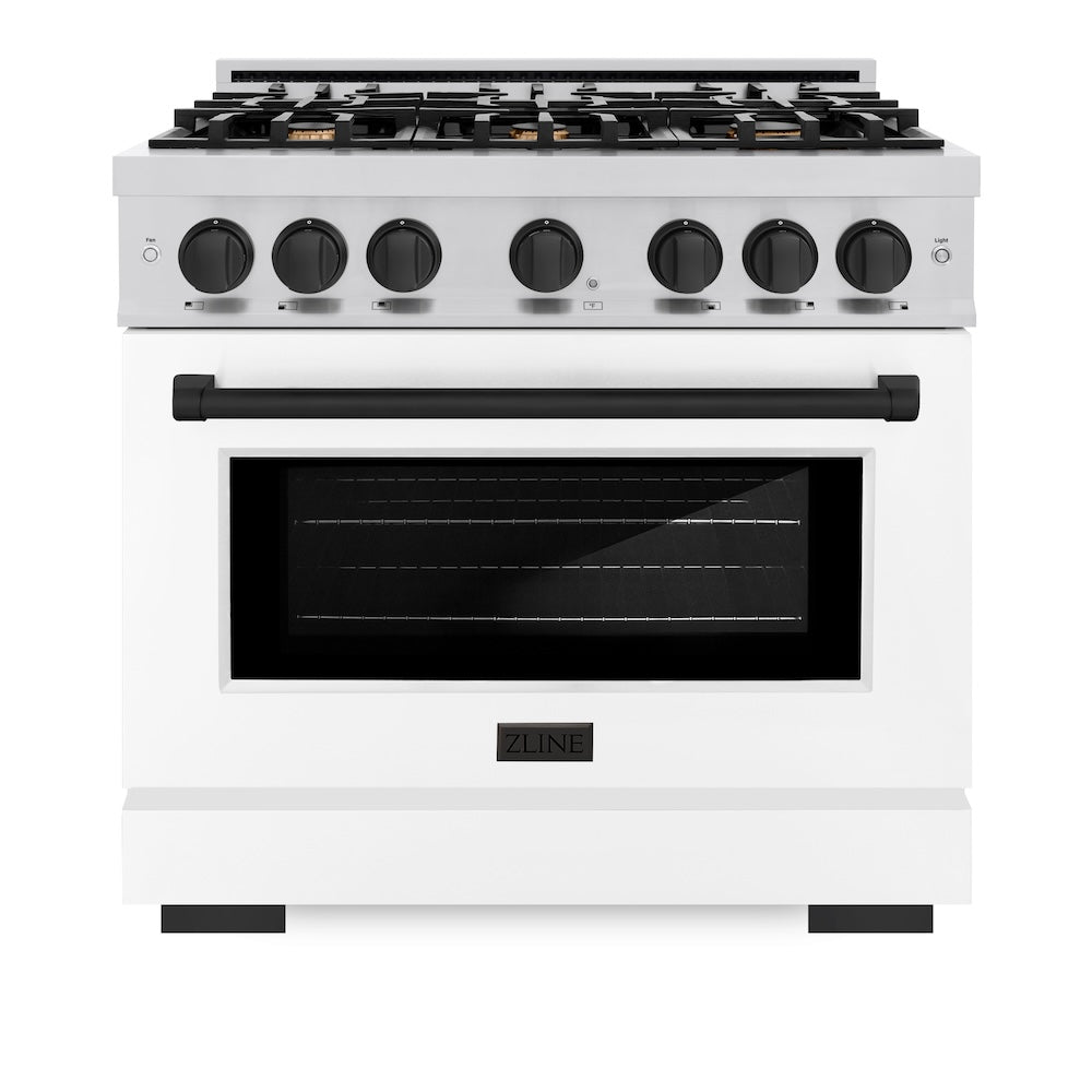 ZLINE Autograph Edition 36 in. 5.2 cu. ft. Select Dual Fuel Range with 6 Burner Gas Cooktop and Electric Convection Oven in Stainless Steel with White Matte Door and Matte Black Accents (HDRZ-WM-36-MB)