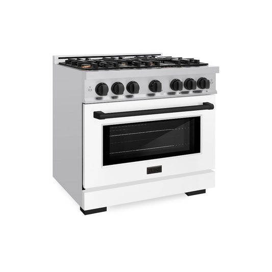 ZLINE Autograph Edition 36 in. 5.2 cu. ft. Select Dual Fuel Range with 6 Burner Gas Cooktop and Electric Convection Oven in Stainless Steel with White Matte Door and Matte Black Accents (HDRZ-WM-36-MB)