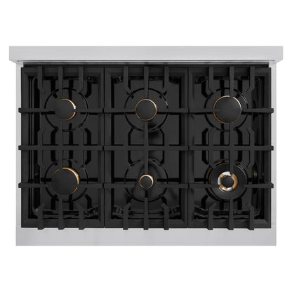 ZLINE Autograph Edition 36 in. 5.2 cu. ft. Select Dual Fuel Range with 6 Burner Gas Cooktop and Electric Convection Oven in Stainless Steel with White Matte Door and Matte Black Accents (HDRZ-WM-36-MB)
