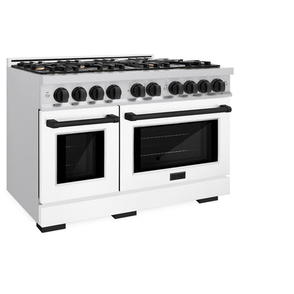 ZLINE Autograph Edition 48 in. 6.7 cu. ft. Select Double Oven Dual Fuel Range with 8 Burner Gas Cooktop in Stainless Steel with White Matte Door and Matte Black Accents (HDRZ-WM-48-MB)