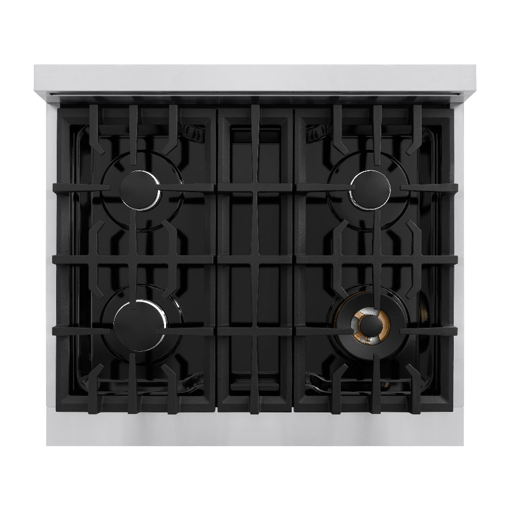ZLINE 30 in. 4.2 cu. ft. Select Gas Range with 4 Burner Cooktop and Convection Gas Oven in Stainless Steel with Black Matte Door (HGR-BLM-30)