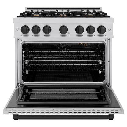 ZLINE Autograph Edition 36 in. 5.2 cu. ft. Select Gas Range with 6 Burner Cooktop and Convection Gas Oven in Stainless Steel and Matte Black Accents (HGRZ-36-MB)