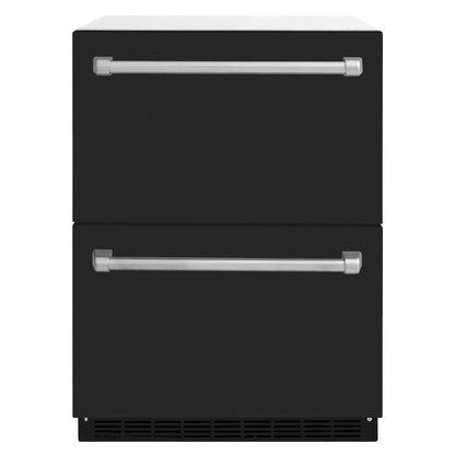 ZLINE 24 in. Touchstone 168 Can Outdoor-Rated Dual Refrigerator Drawer with Black Matte Doors (RDSO-BLM-24)