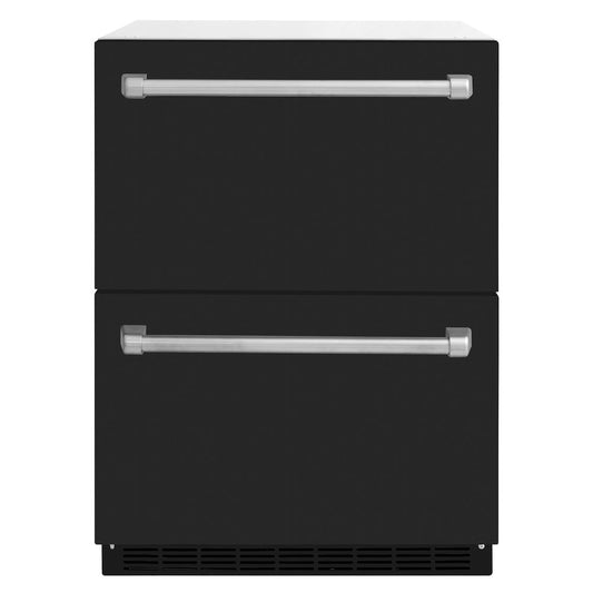 ZLINE 24 in. Touchstone 168 Can Outdoor-Rated Dual Refrigerator Drawer with Black Matte Doors (RDSO-BLM-24)
