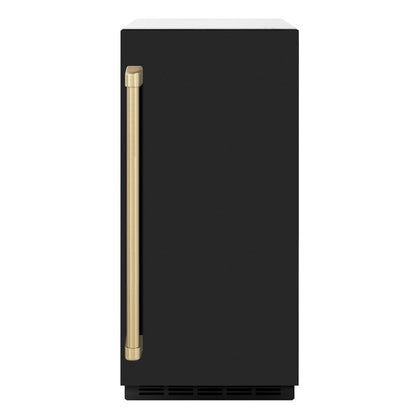 ZLINE Autograph Edition 15 in. Touchstone Clear Cube Ice Maker with Drain Pump and Black Matte Door with Champagne Bronze Handle