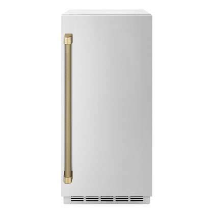 ZLINE Autograph Edition 15 in. Touchstone Clear Cube Ice Maker with Drain Pump and Solid Stainless Steel Door with Champagne Bronze Helix Handle (ICCDZ-ST-15-KCB)