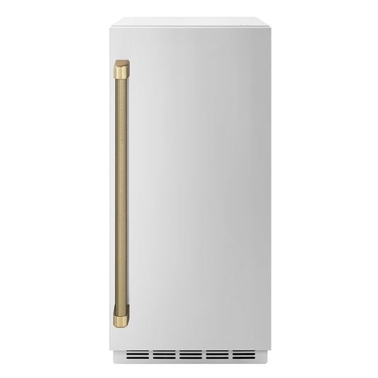 ZLINE Autograph Edition 15 in. Touchstone Gourmet Ice Maker with Drain Pump and Solid Stainless Steel Door with Champagne Bronze Helix Handle (IGMDZ-ST-15-KCB)