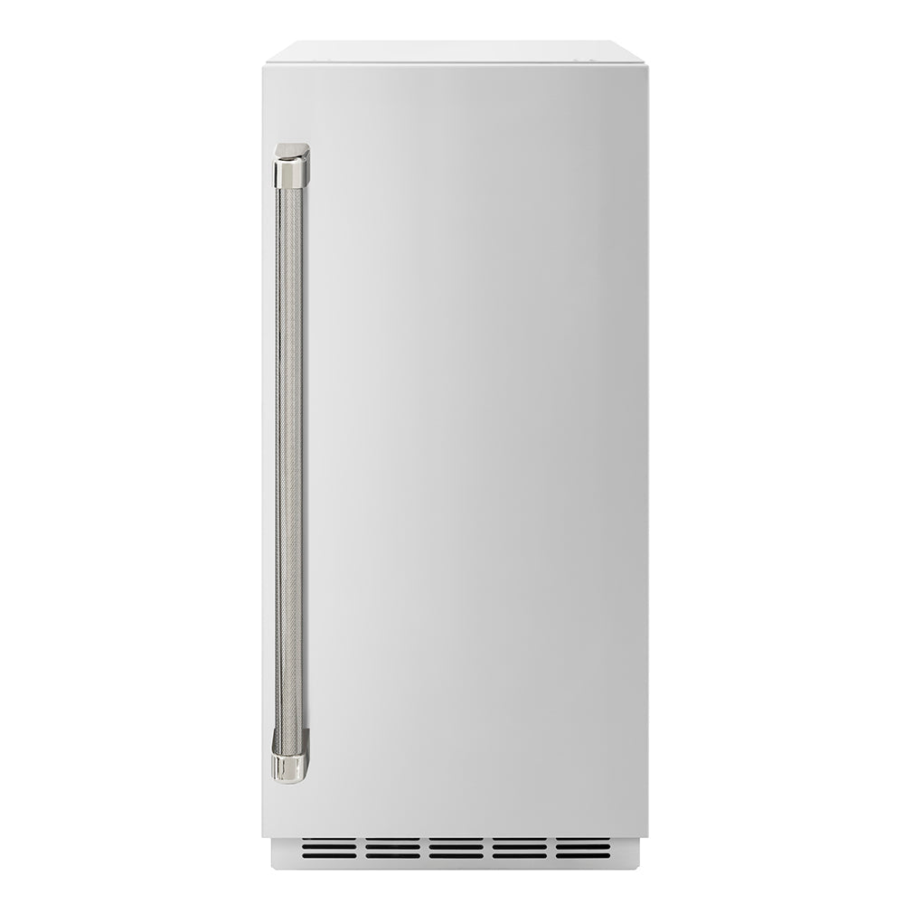 ZLINE Autograph Edition 15 in. Touchstone Gourmet Ice Maker with Drain Pump and Solid Stainless Steel Door with Polished Nickel Helix Handle (IGMDZ-ST-15-KPN)