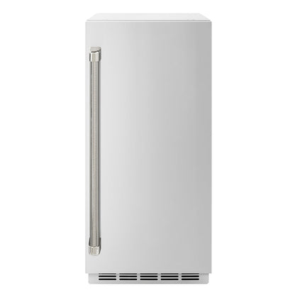 ZLINE Autograph Edition 15 in. Touchstone Gourmet Ice Maker with Drain Pump and Solid Stainless Steel Door with Polished Nickel Helix Handle (IGMDZ-ST-15-KPN)