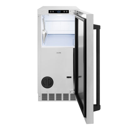 ZLINE Autograph Edition 15 in. Touchstone Gourmet Ice Maker with Drain Pump and Solid Stainless Steel Door with Matte Black Handle (IGMDZ-ST-15-MB)