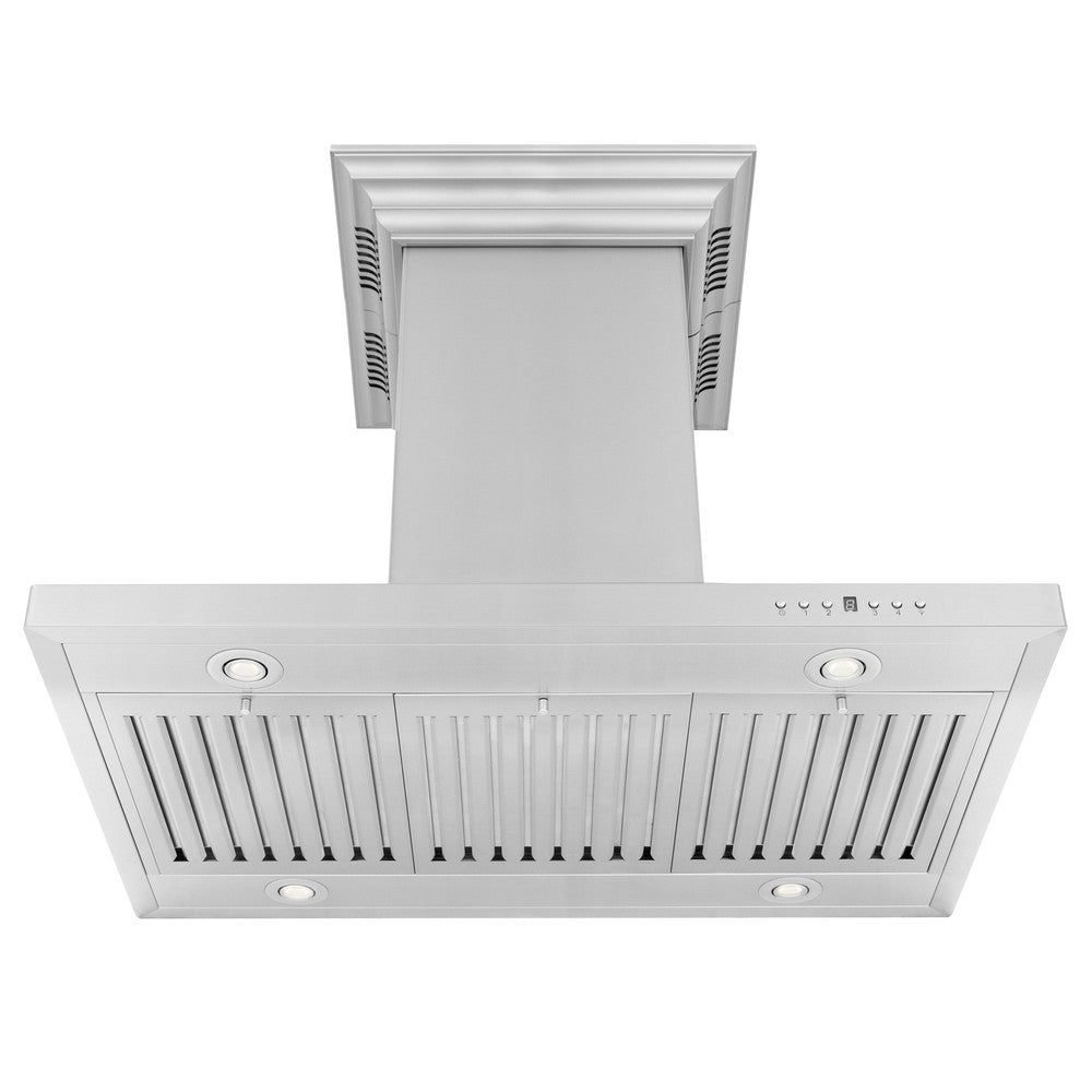 ZLINE 30 in. CrownSound™ Ducted Vent Island Mount Range Hood in Stainless Steel with Built-in Bluetooth Speakers (GL2iCRN-BT-30)