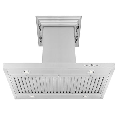 ZLINE 48 in. CrownSound™ Ducted Vent Island Mount Range Hood in Stainless Steel with Built-in Bluetooth Speakers (GL2iCRN-BT-48)