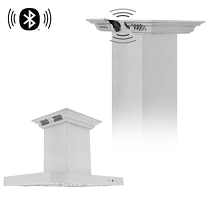 ZLINE 36 in. CrownSound™ Ducted Vent Island Mount Range Hood in Stainless Steel with Built-in Bluetooth Speakers (KE2iCRN-BT-36)