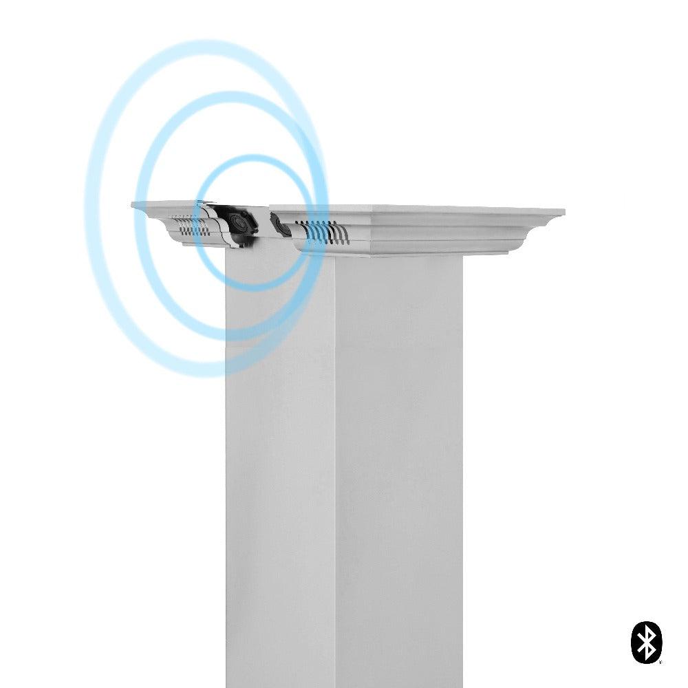 ZLINE 36 in. CrownSound™ Ducted Vent Island Mount Range Hood in Stainless Steel and Glass with Built-in Bluetooth Speakers (GL9iCRN-BT-36)