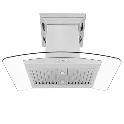 ZLINE 36 in. CrownSound™ Ducted Vent Island Mount Range Hood in Stainless Steel and Glass with Built-in Bluetooth Speakers (GL5iCRN-BT-36)