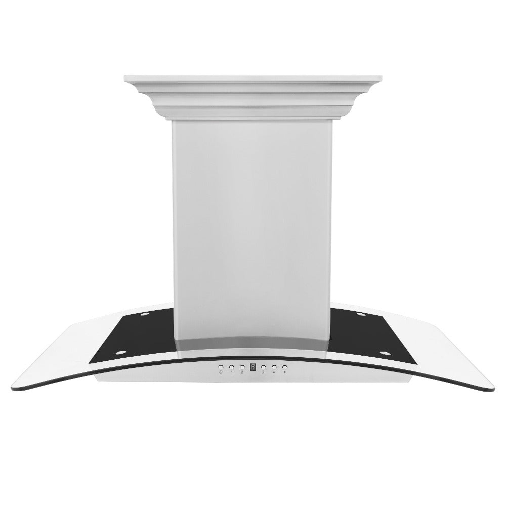 ZLINE 30 in. CrownSound™ Ducted Vent Island Mount Range Hood in Stainless Steel and Glass with Built-in Bluetooth Speakers (GL5iCRN-BT-30)