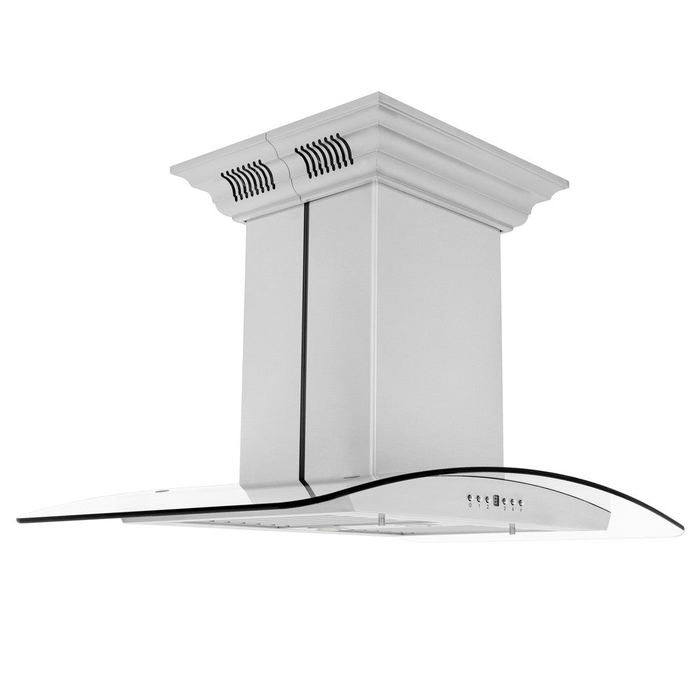 ZLINE 30 in. CrownSound™ Ducted Vent Island Mount Range Hood in Stainless Steel and Glass with Built-in Bluetooth Speakers (GL5iCRN-BT-30)