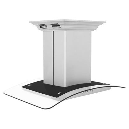 ZLINE 36 in. CrownSound™ Ducted Vent Island Mount Range Hood in Stainless Steel and Glass with Built-in Bluetooth Speakers (GL5iCRN-BT-36)