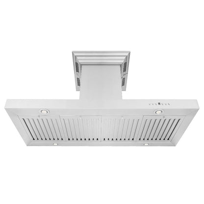 ZLINE 42 in. CrownSound™ Ducted Vent Island Mount Range Hood in Stainless Steel with Built-in Bluetooth Speakers (KE2iCRN-BT-42)