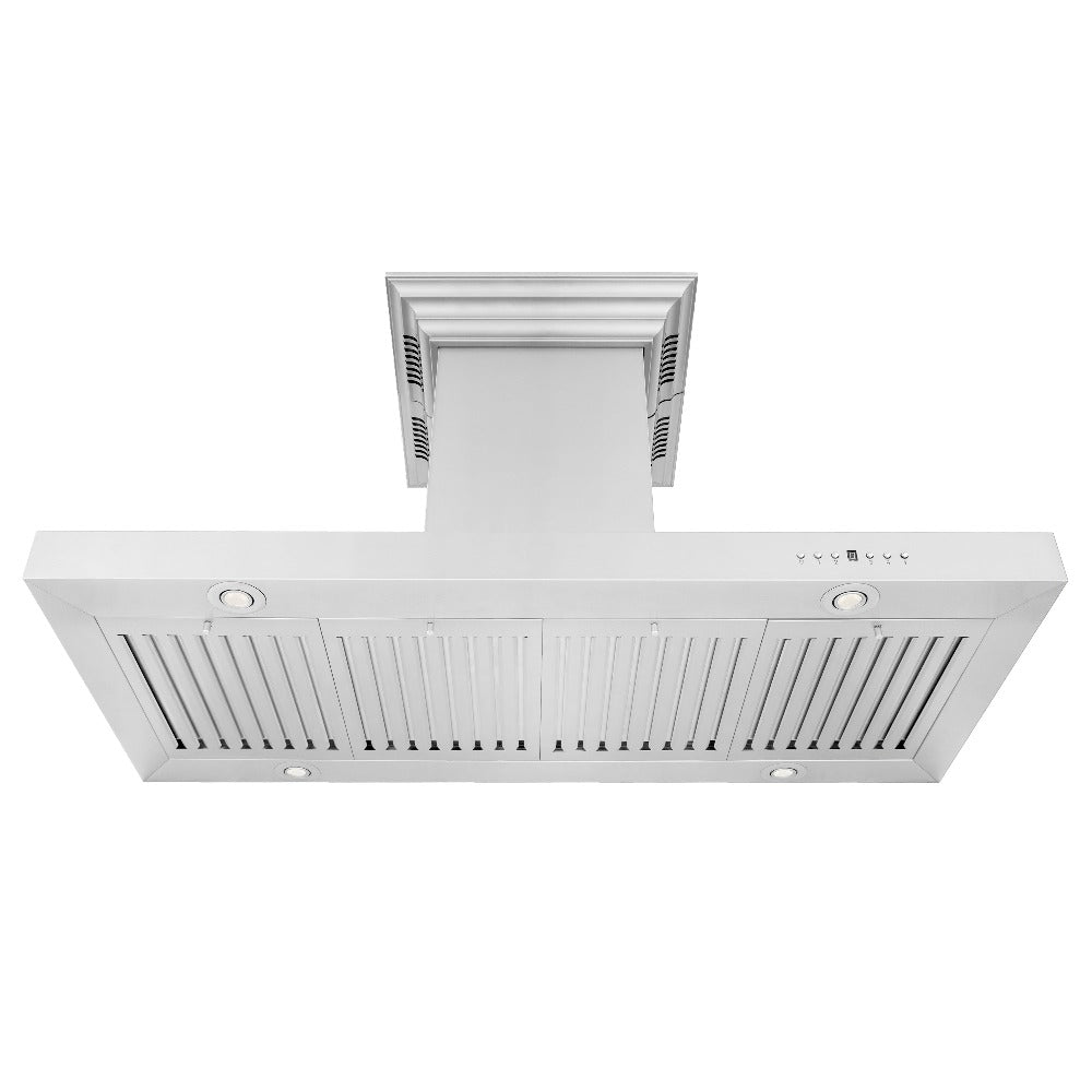 ZLINE 30 in. CrownSound™ Ducted Vent Island Mount Range Hood in Stainless Steel with Built-in Bluetooth Speakers (KE2iCRN-BT-30)