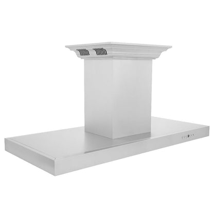 ZLINE 36 in. CrownSound™ Ducted Vent Island Mount Range Hood in Stainless Steel with Built-in Bluetooth Speakers (KE2iCRN-BT-36)