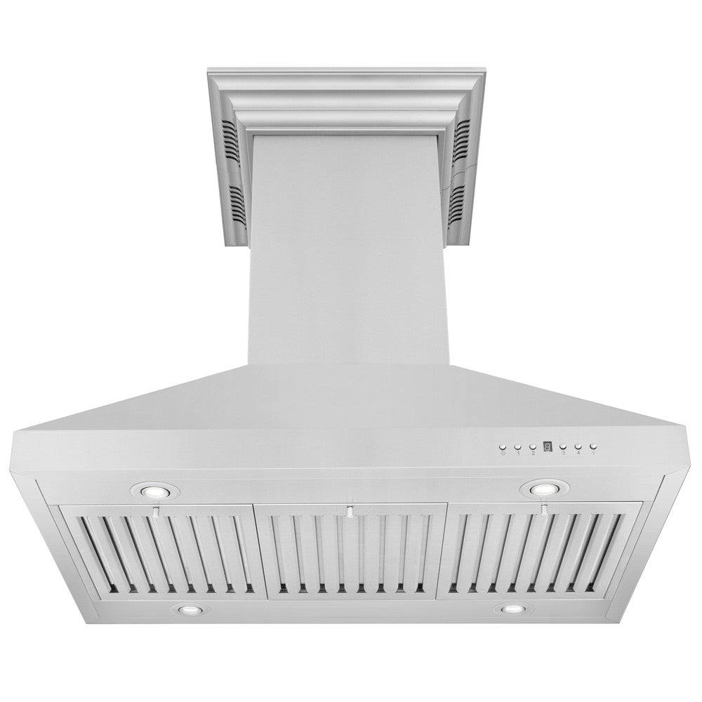 ZLINE 36 in. CrownSound™ Ducted Vent Island Mount Range Hood in Stainless Steel with Built-in Bluetooth Speakers (KL3iCRN-BT-36)