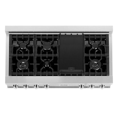 ZLINE Kitchen Package with 48 in. Satin Stainless Steel Rangetop and Convertible Range Hood