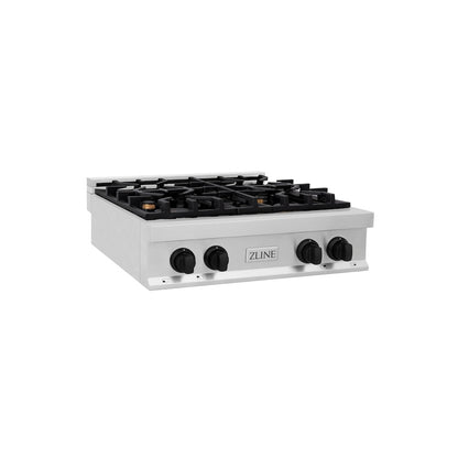 ZLINE Autograph Edition 30 in. Legacy Gas Rangetop with 4 Burners and Porcelain Cooktop in Stainless Steel with Matte Black Accents (RTZ-30-MB)
