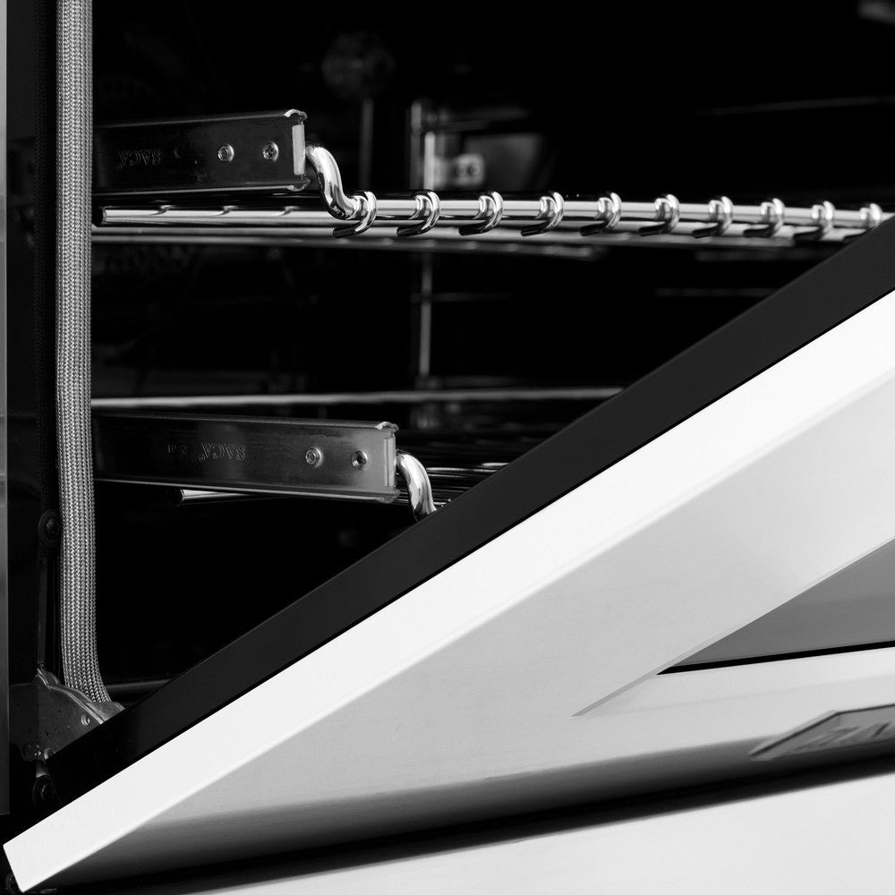 ZLINE 36 in. Kitchen Package with Satin Stainless Steel Dual Fuel Range with White Matte Door and Convertible Vent Range Hood (2KP-RASWMRH36)