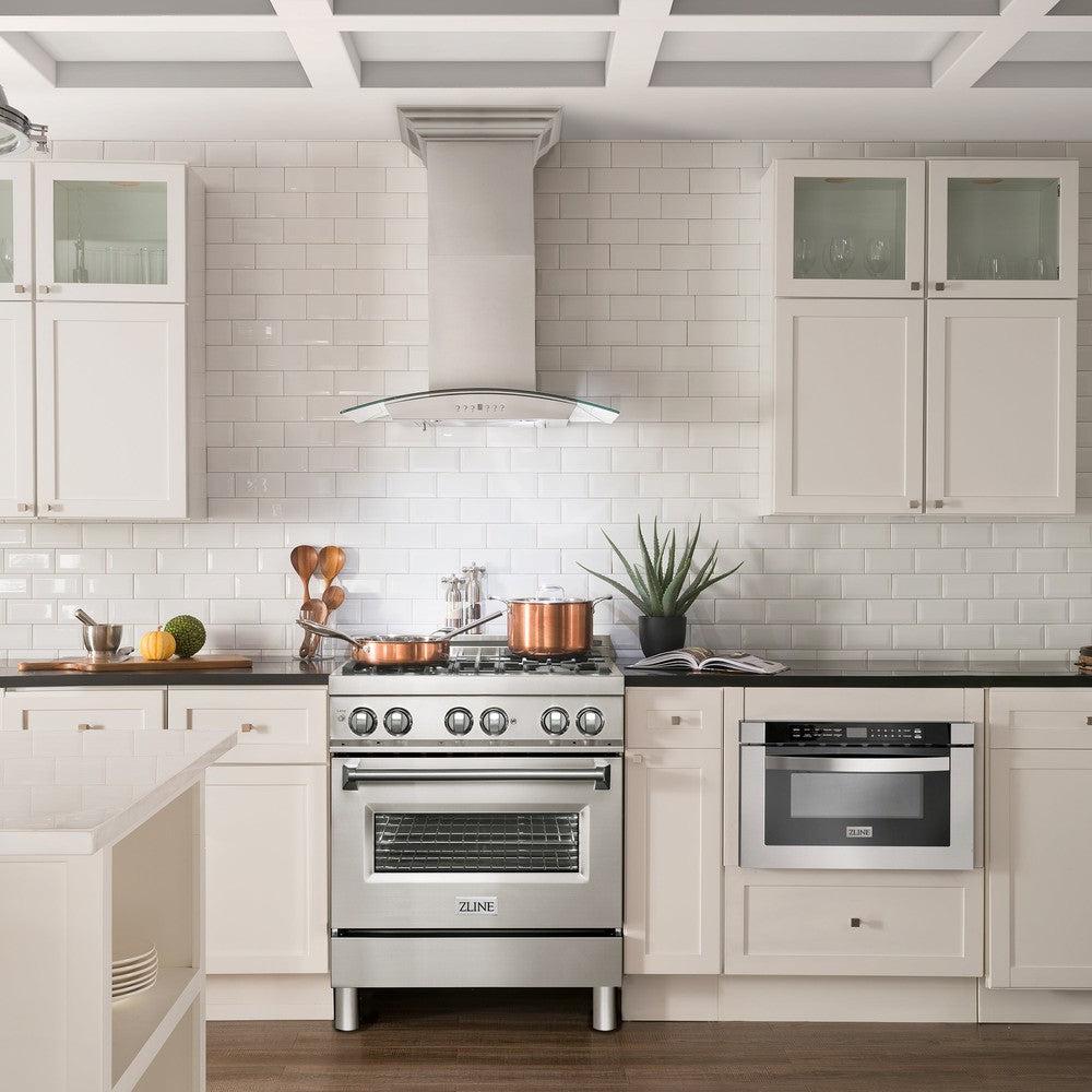 ZLINE 36 in. CrownSound™ Ducted Vent Wall Mount Range Hood in Stainless Steel and Glass with Built-in Bluetooth Speakers (KN4CRN-BT-36)