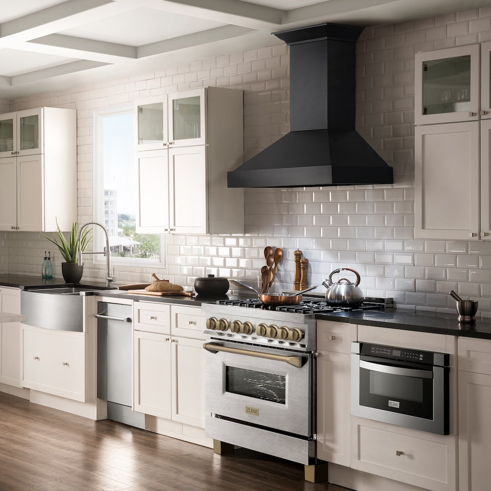 ZLINE Autograph Edition 36 in. 4.6 cu. ft. Legacy Dual Fuel Range with 6 Burner Gas Cooktop and Electric Convection Oven in Satin Stainless Steel and Champagne Bronze Accents (RASZ-SN-36-CB)