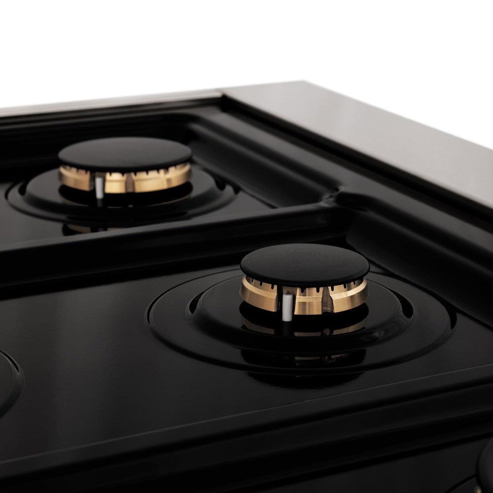 ZLINE Autograph Edition 36 in. Kitchen Package with Stainless Steel Dual Fuel Range, Range Hood and Dishwasher with Matte Black Accents (3AKP-RARHDWM36-MB)