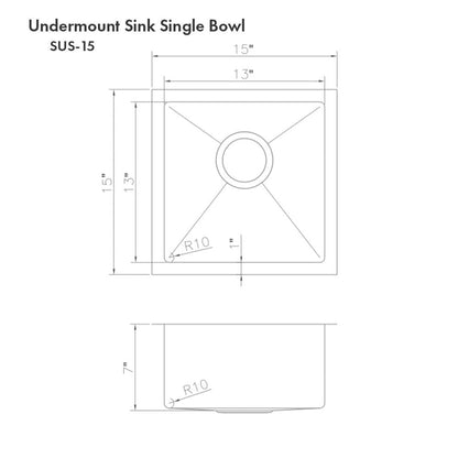 ZLINE 15 in. Boreal Undermount Single Bowl Bar Kitchen Sink in Stainless Steel (SUS-15)