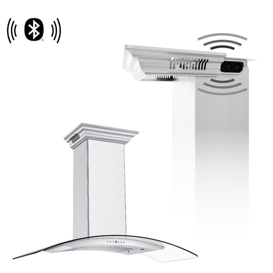 ZLINE 48 in. CrownSound™ Ducted Vent Wall Mount Range Hood in Stainless Steel and Glass with Built-in Bluetooth Speakers (KN4CRN-BT-48)