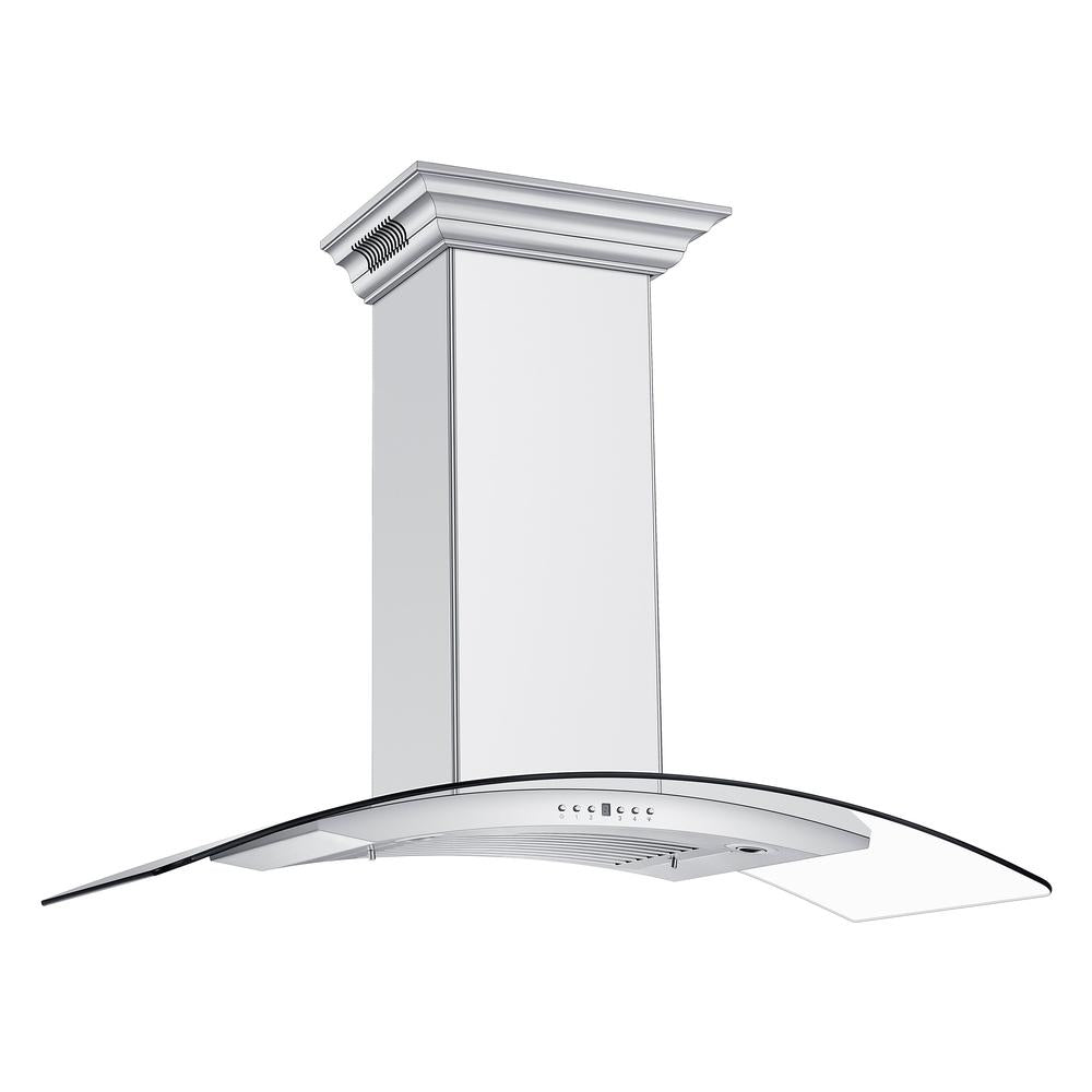 ZLINE 48 in. CrownSound™ Ducted Vent Wall Mount Range Hood in Stainless Steel and Glass with Built-in Bluetooth Speakers (KN4CRN-BT-48)