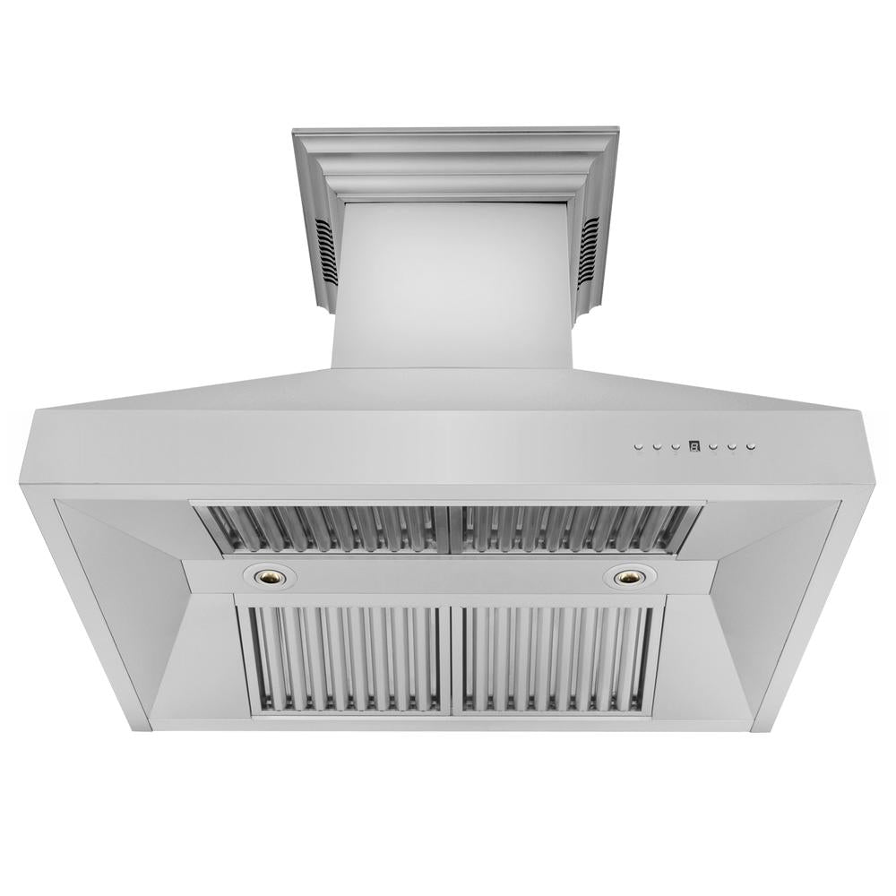 ZLINE 36 in. CrownSound™ Ducted Vent Wall Mount Range Hood in Stainless Steel with Built-in Bluetooth Speakers (667CRN-BT-36)