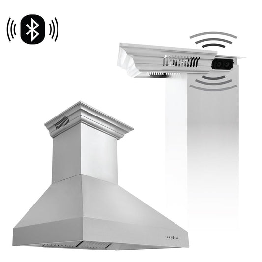 ZLINE 36 in. CrownSound™ Ducted Vent Wall Mount Range Hood in Stainless Steel with Built-in Bluetooth Speakers (667CRN-BT-36)