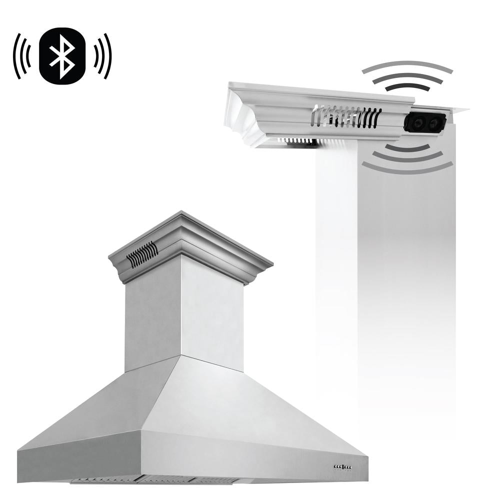 ZLINE 48 in. CrownSound™ Ducted Vent Wall Mount Range Hood in Stainless Steel with Built-in Bluetooth Speakers (667CRN-BT-48)
